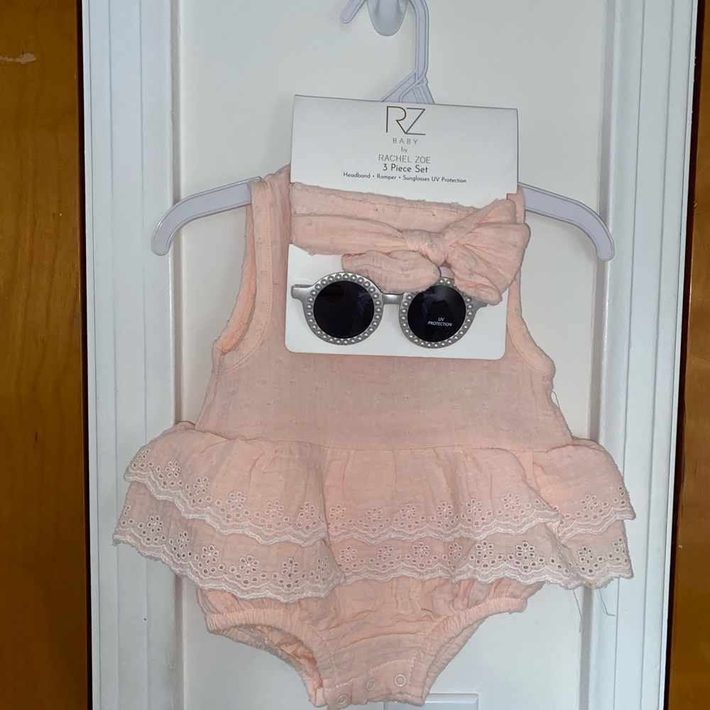 Rachel Zoe Baby Pink Romper Set with Sunglasses